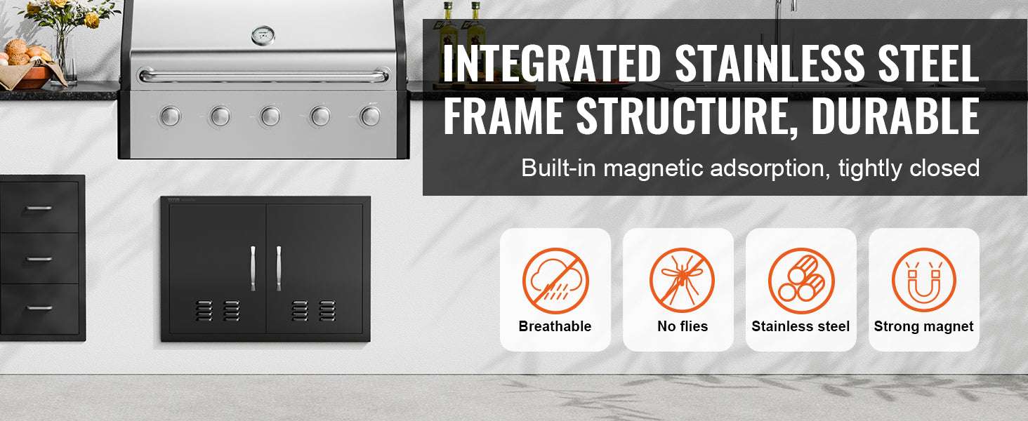 Stainless Steel Double BBQ Access Door with Vents for Outdoor Kitchen-black 30x21in / United States