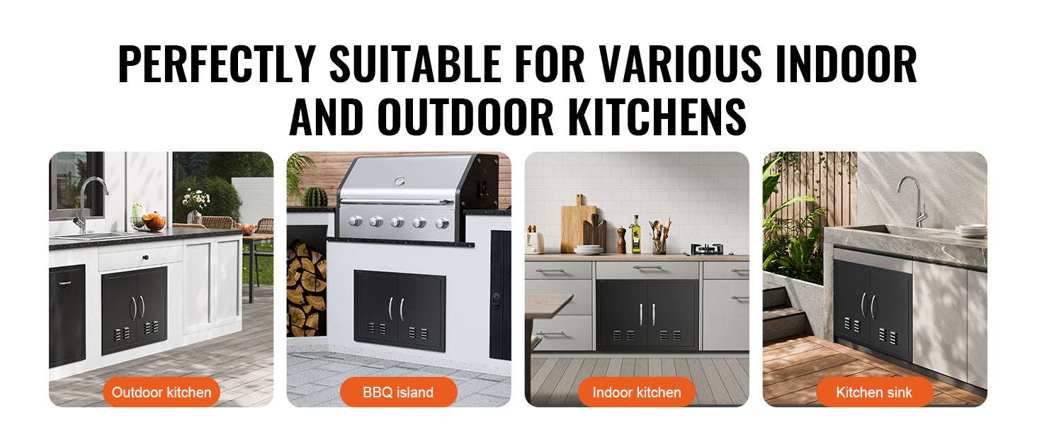 Stainless Steel Double BBQ Access Door with Vents for Outdoor Kitchen-black 30x21in / United States