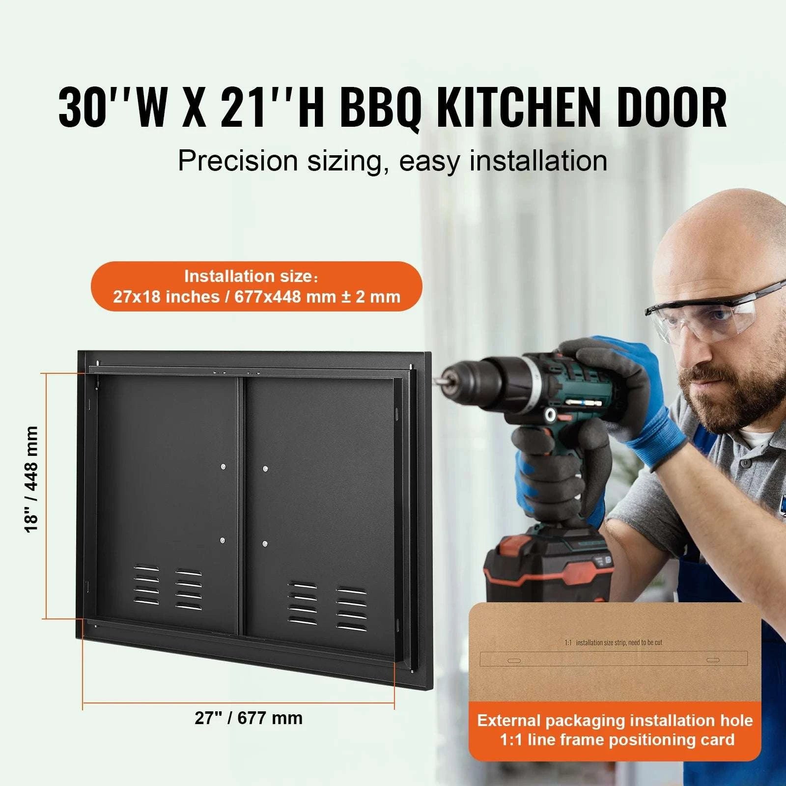 Stainless Steel Double BBQ Access Door with Vents for Outdoor Kitchen-black 30x21in / United States