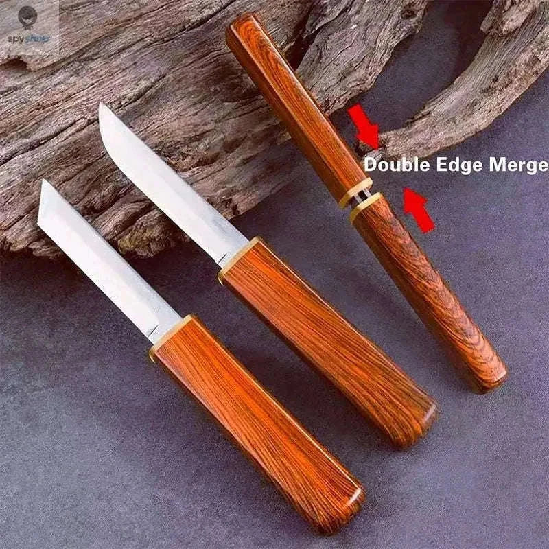 Stainless Steel Double Straight Knife 2-in-1 Survival Tool-Brown