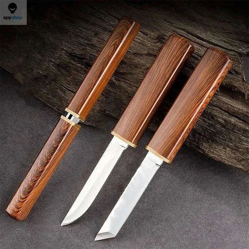 Stainless Steel Double Straight Knife 2-in-1 Survival Tool-Brown