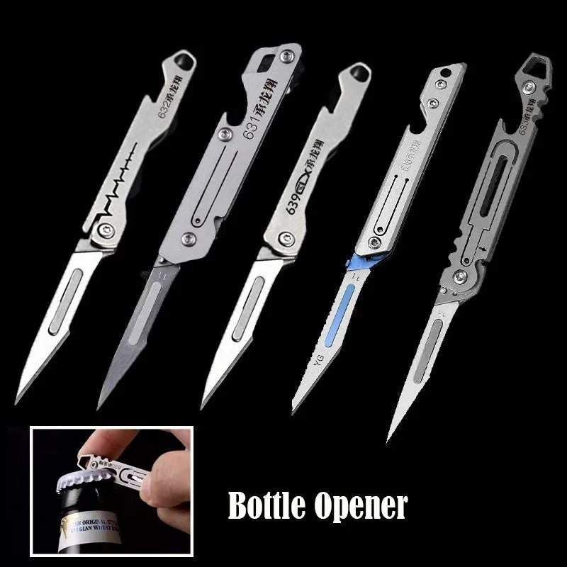 Stainless Steel Fast‑Open Scalpel Mini Bottle Opener Knife-ONLY 10 BLADES-12