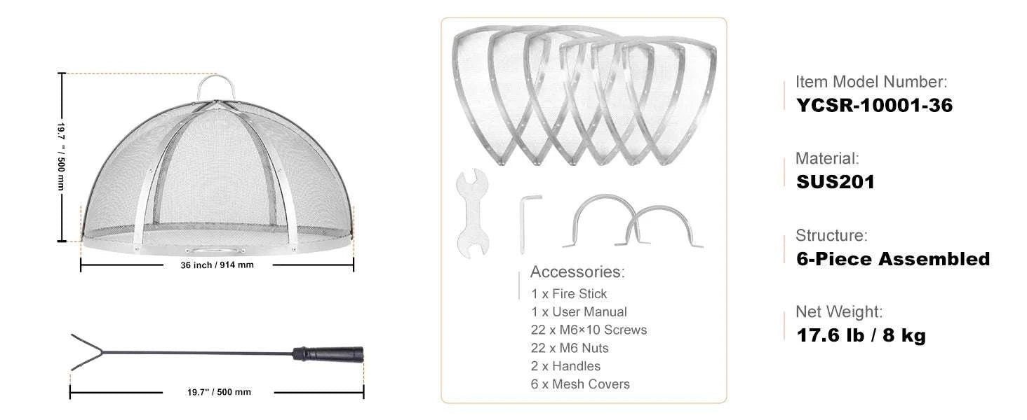Stainless Steel Fire Pit Spark Screen Lid with Easy Lift Handles-36in / United States