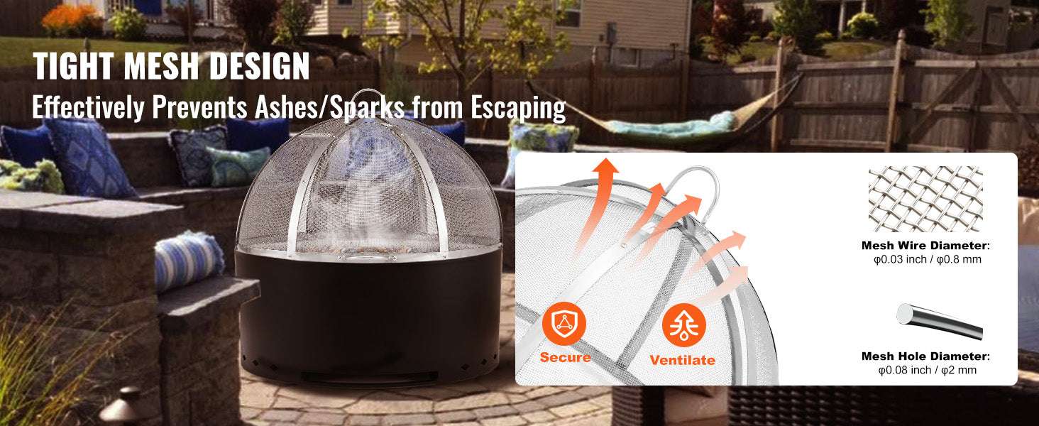 Stainless Steel Fire Pit Spark Screen Lid with Easy Lift Handles-36in / United States