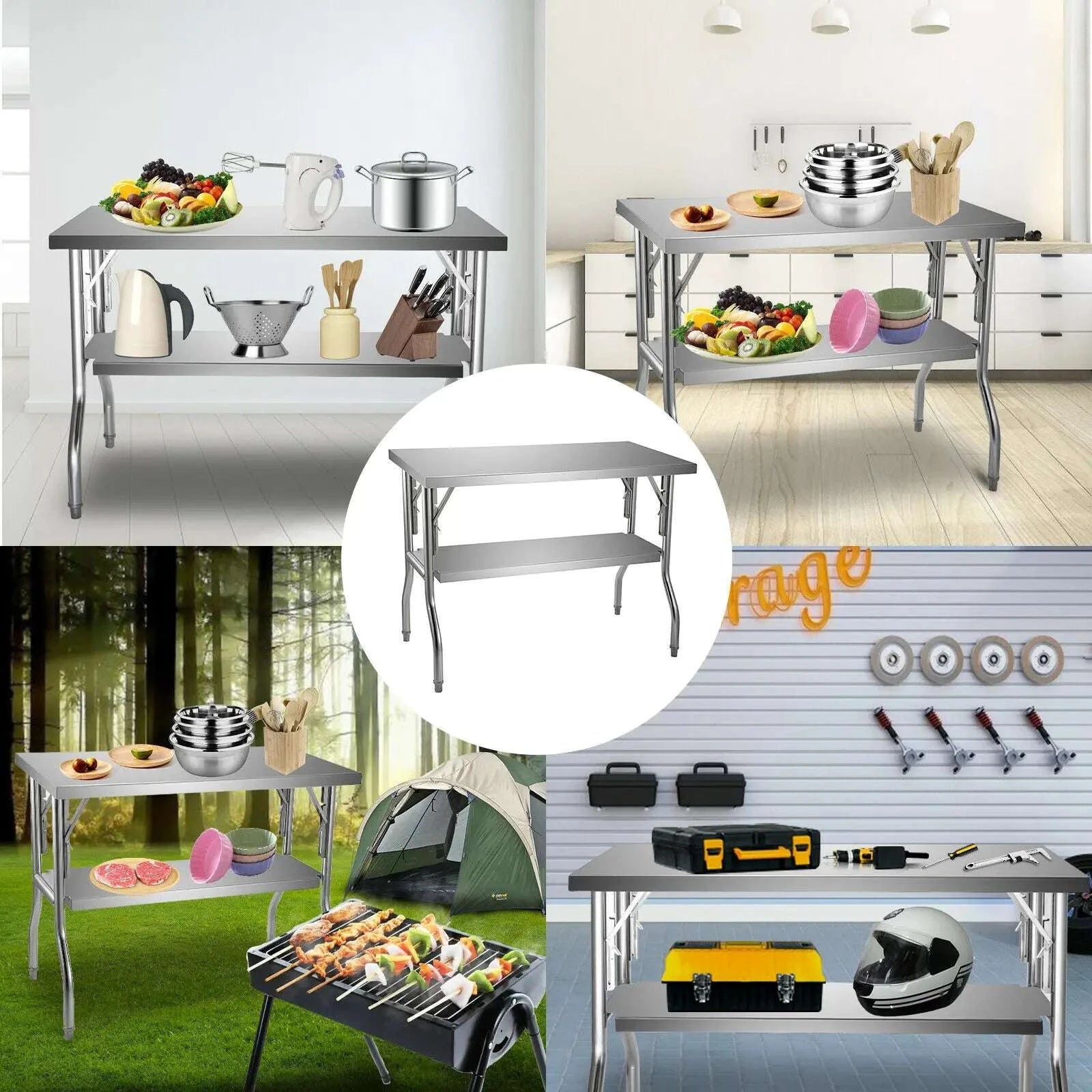 Stainless Steel Folding Work Table with Adjustable Shelf Storage-1 shelf 48x24 inch / france