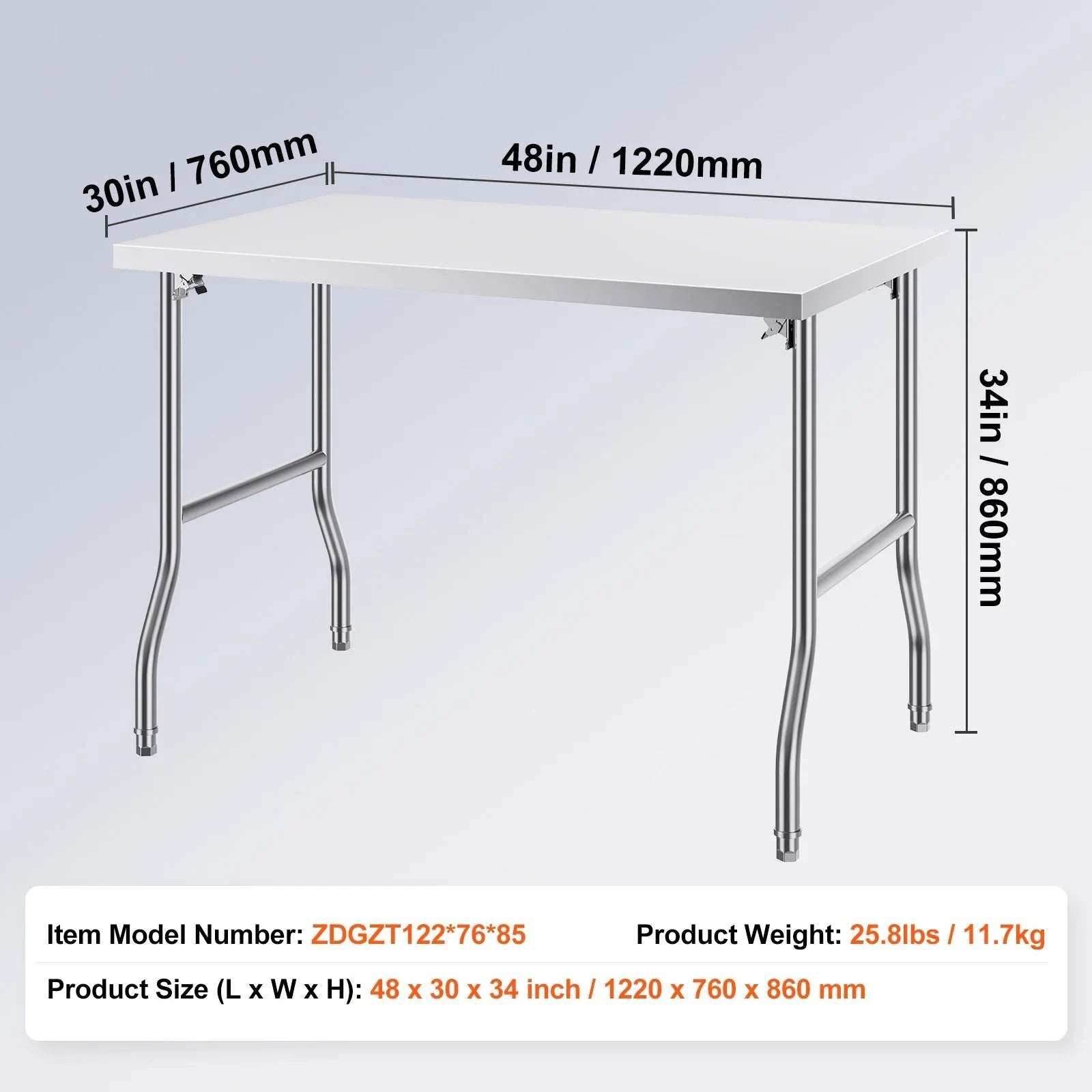 Stainless Steel Folding Work Table with Adjustable Shelf Storage-1 shelf 48x24 inch / france