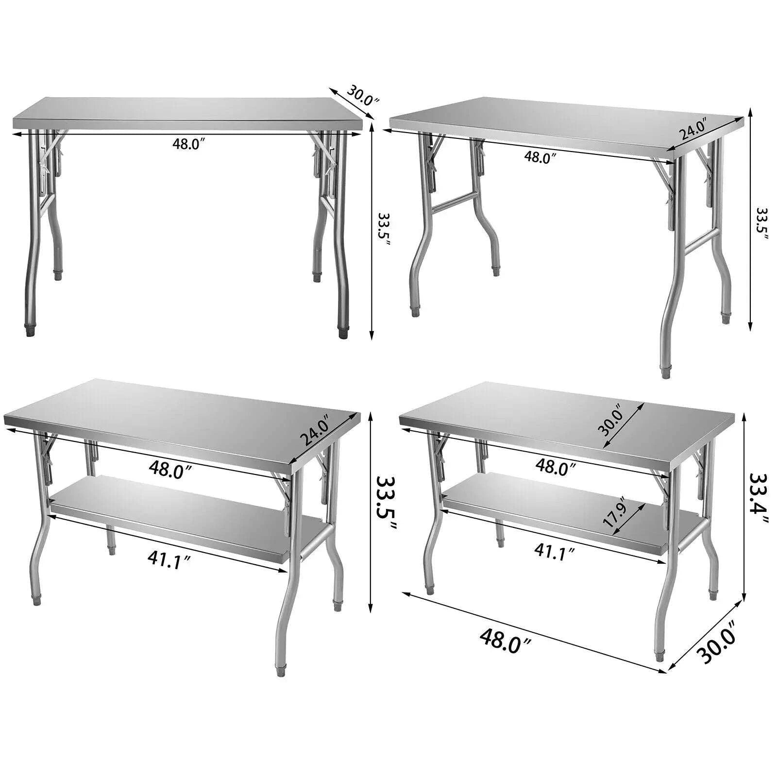 Stainless Steel Folding Work Table with Adjustable Shelf Storage-1 shelf 48x24 inch / france