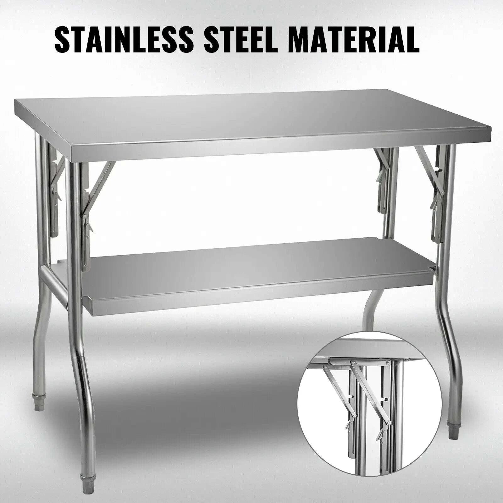 Stainless Steel Folding Work Table with Adjustable Shelf Storage-1 shelf 48x24 inch / france