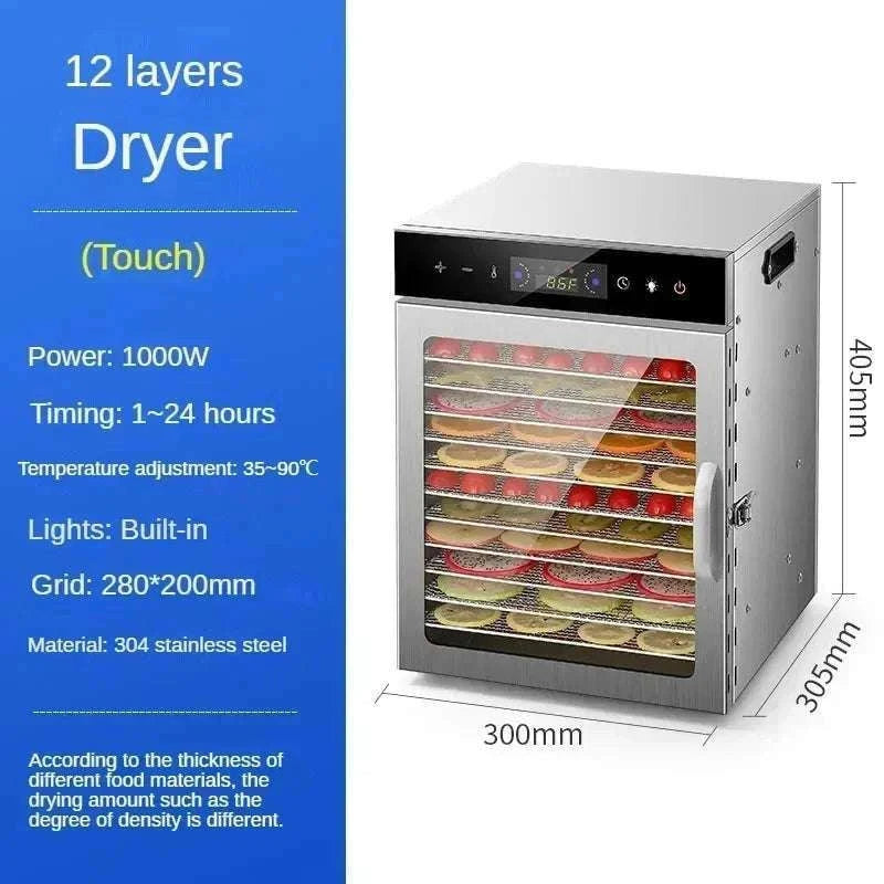 Stainless Steel Food Dehydrator with 12 Layers and Touch Control-6 layers / US