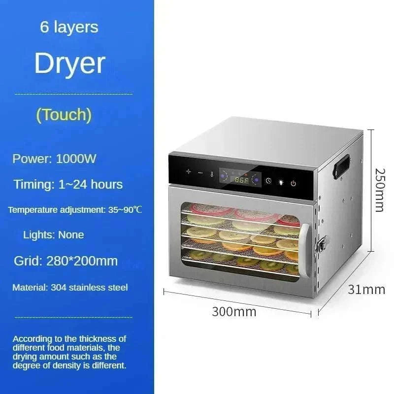 Stainless Steel Food Dehydrator with 12 Layers and Touch Control-6 layers / US