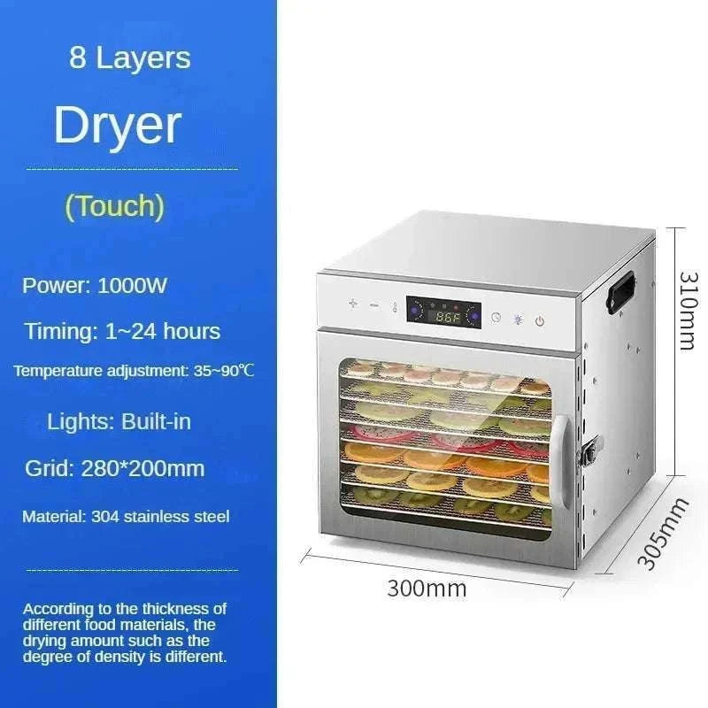 Stainless Steel Food Dehydrator with 12 Layers and Touch Control-6 layers / US