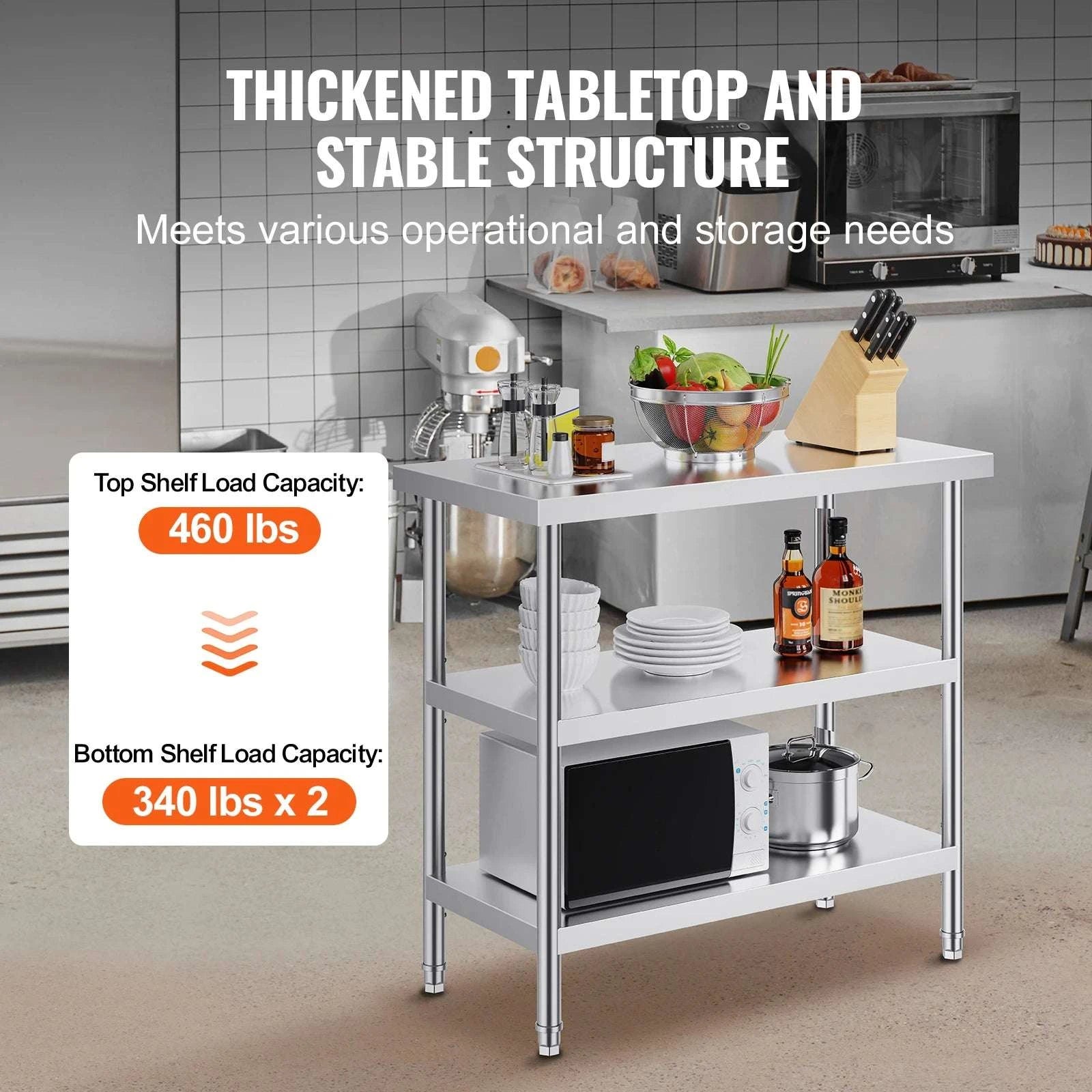 Stainless Steel Food Prep Table with Adjustable Shelves for Kitchen-14x24inch / United States