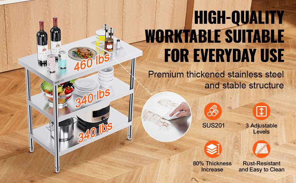 Stainless Steel Food Prep Table with Adjustable Shelves for Kitchen-14x24inch / United States