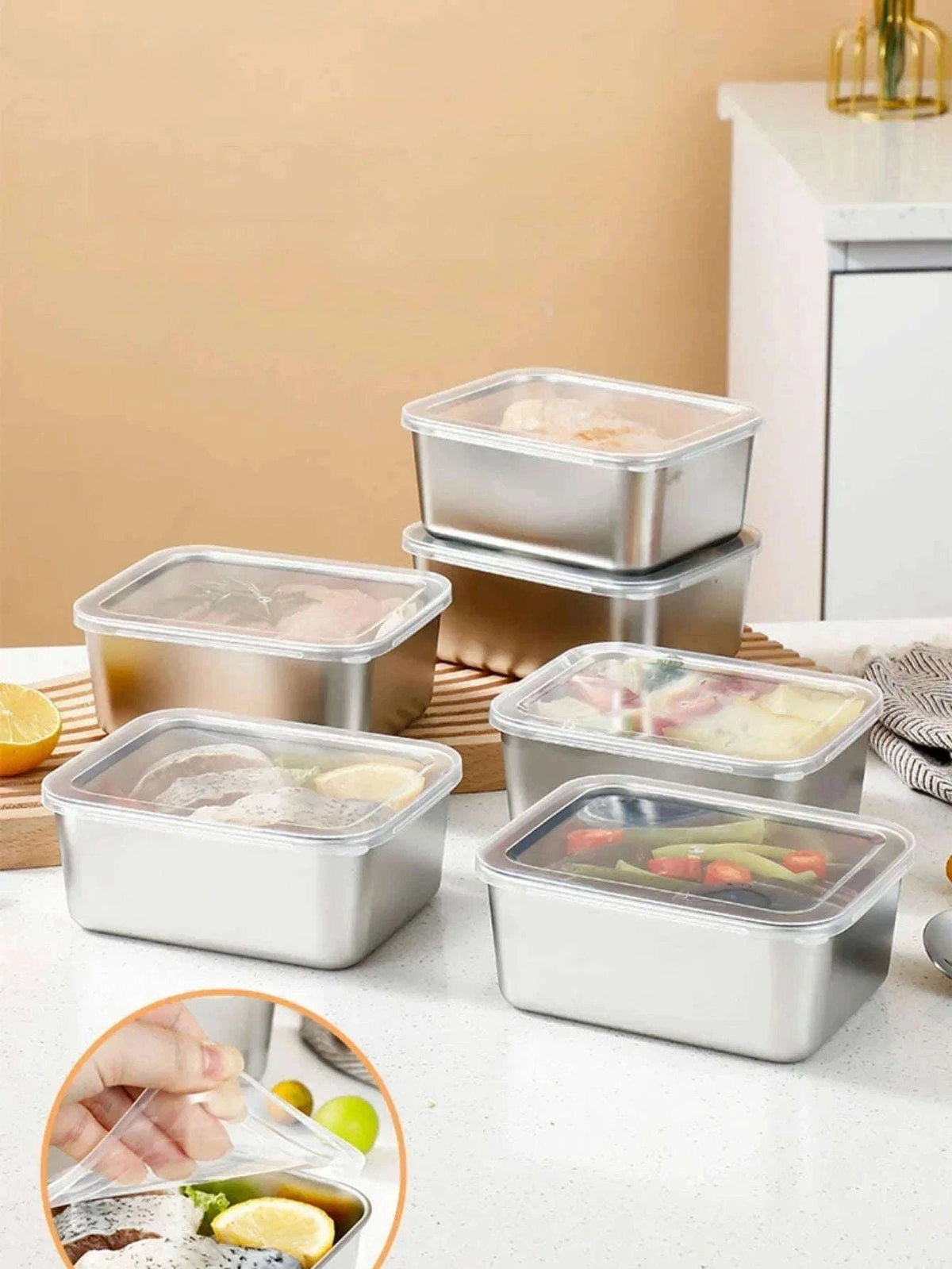 Stainless Steel Fresh-Keeping Box with Sealed Lid-3pcs