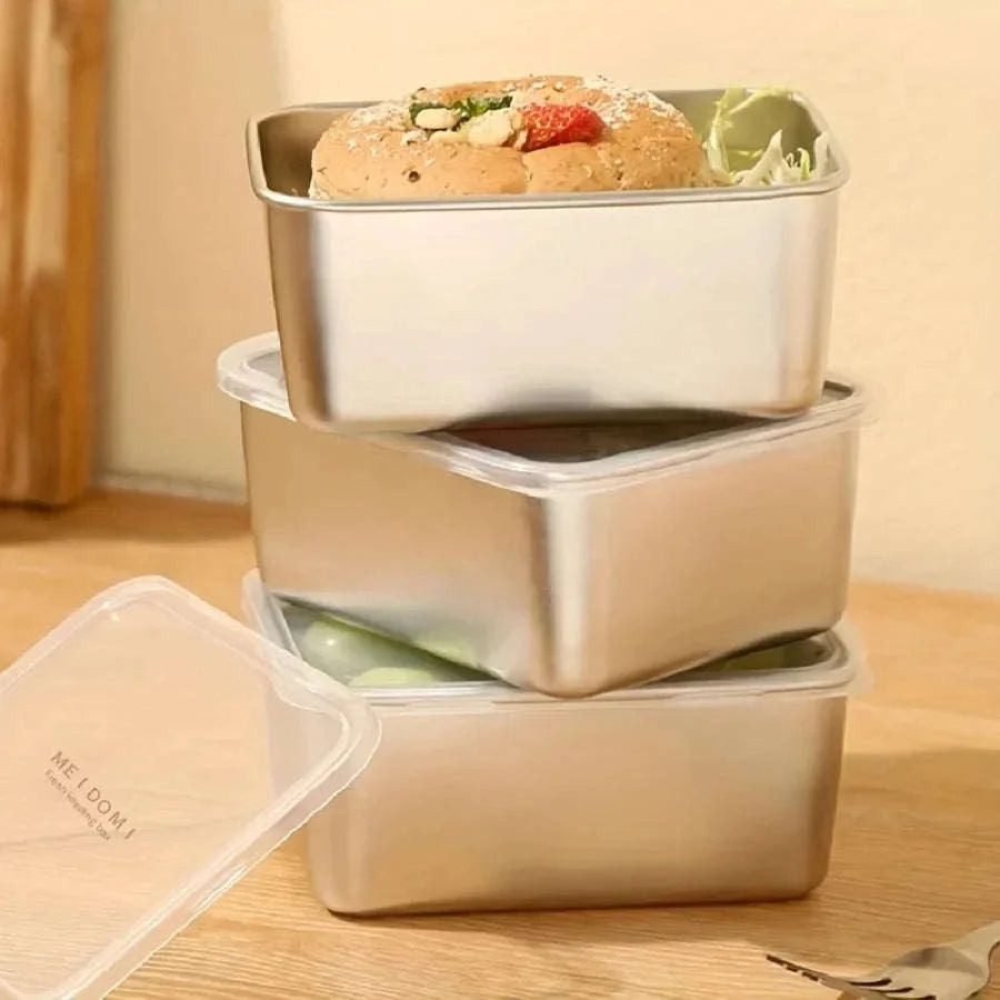Stainless Steel Fresh-Keeping Box with Sealed Lid-3pcs