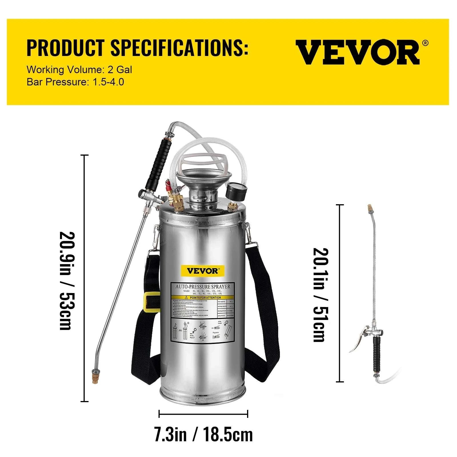 Stainless Steel Hand Pump Sprayer 4–12L Garden & Cleaning Tool-8L 2Gal / CZECH REPUBLIC