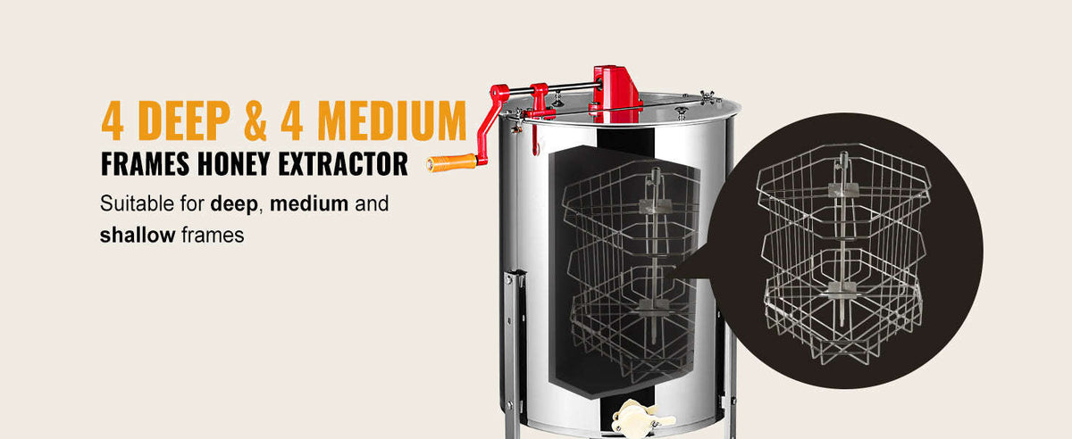 Stainless Steel Honey Extractor 4/8 Frame Manual Spinner-L / france