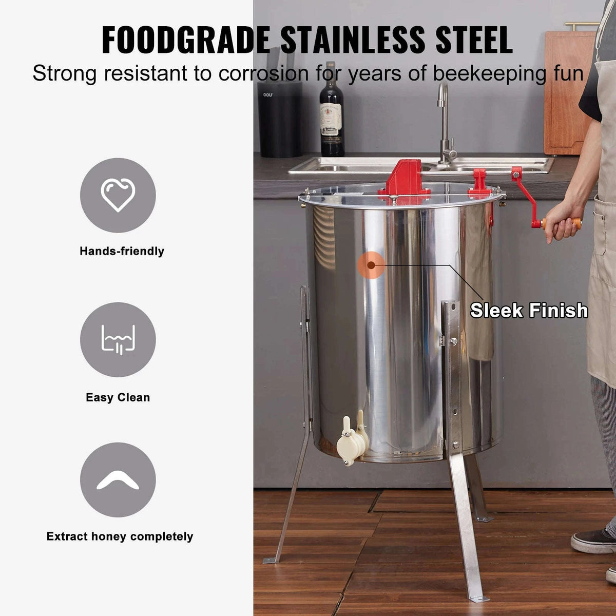 Stainless Steel Honey Extractor 4/8 Frame Manual Spinner-L / france
