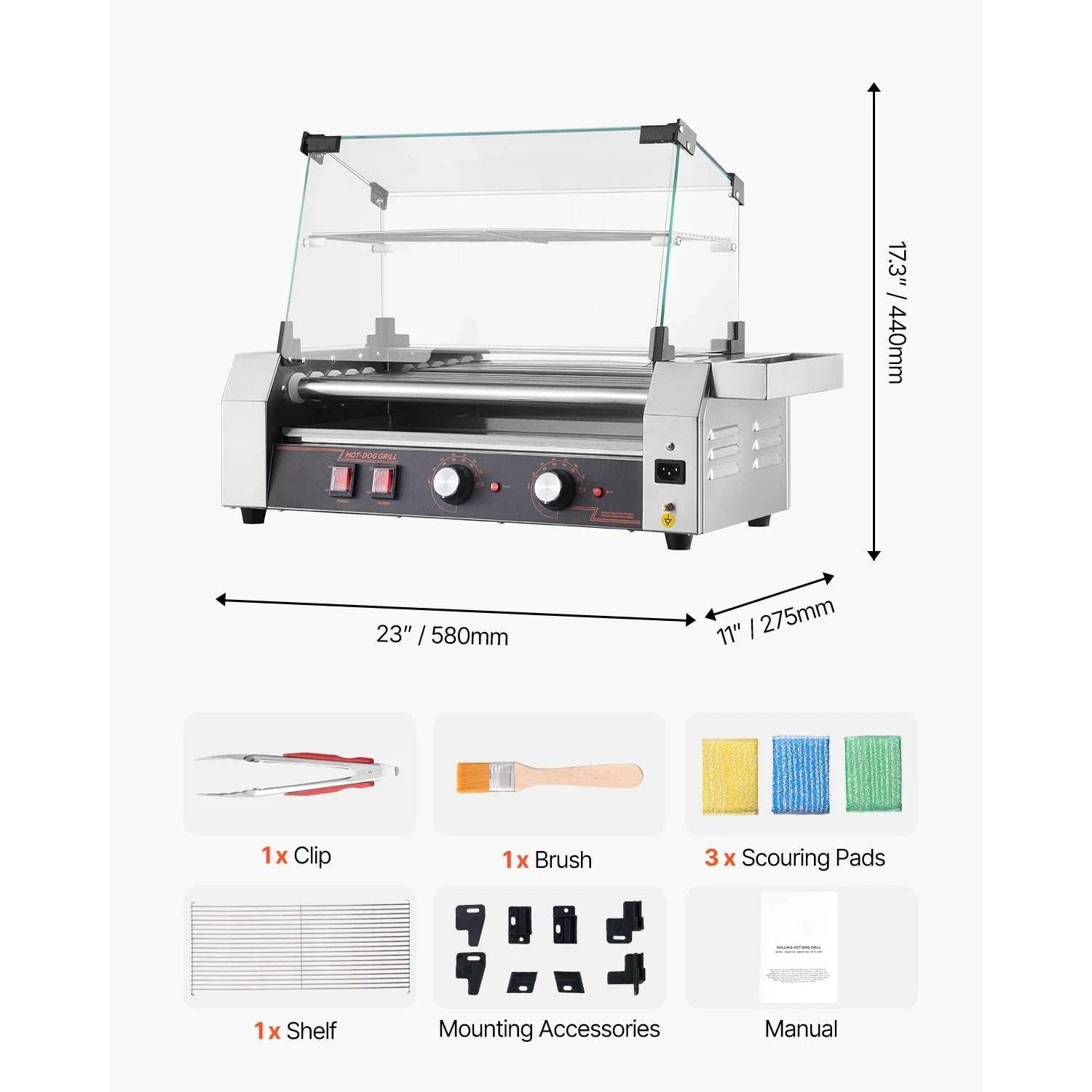 Stainless Steel Hot Dog Roller Grill with Dual Temperature Control-5 Rollers / United States