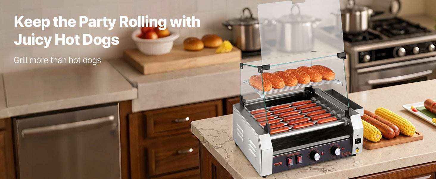 Stainless Steel Hot Dog Roller Grill with Dual Temperature Control-5 Rollers / United States
