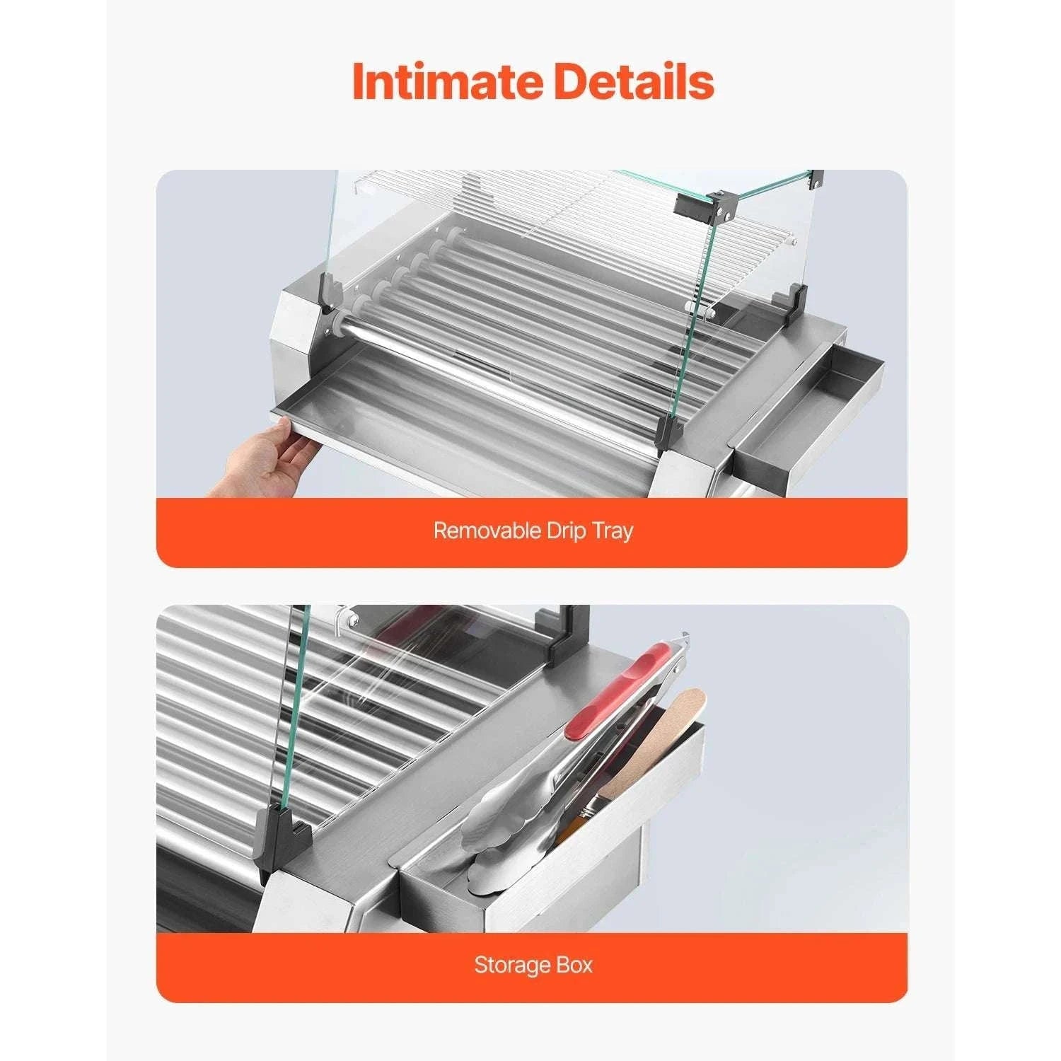 Stainless Steel Hot Dog Roller Grill with Dual Temperature Control-7 Rollers / United States