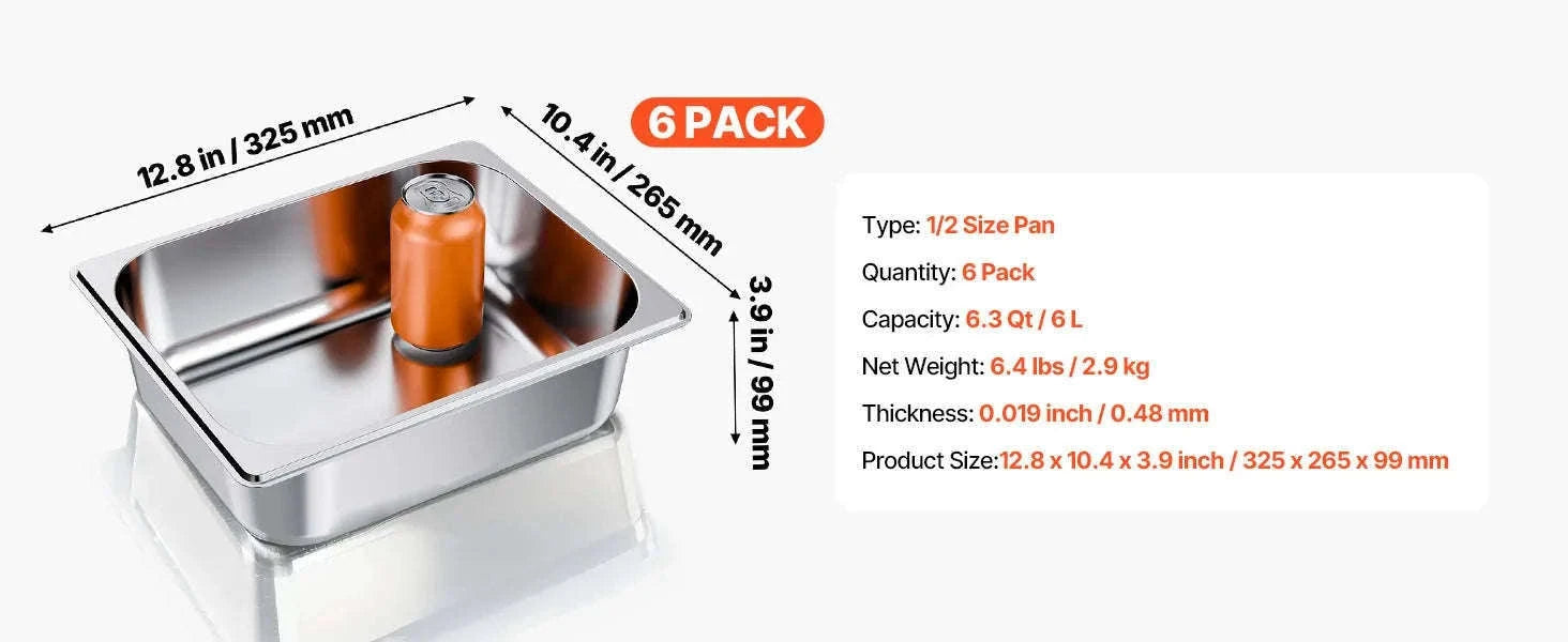 Stainless Steel Hotel Pan 1/2 Size 2.5-Inch Deep 4-Pack-6inch 2pcs / spain