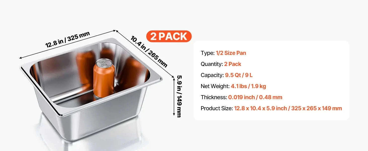 Stainless Steel Hotel Pan 1/2 Size 2.5-Inch Deep 4-Pack-6inch 2pcs / spain
