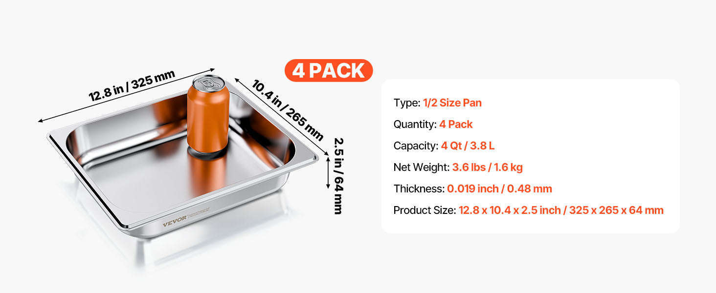 Stainless Steel Hotel Pan 1/2 Size 2.5-Inch Deep 4-Pack-6inch 2pcs / spain