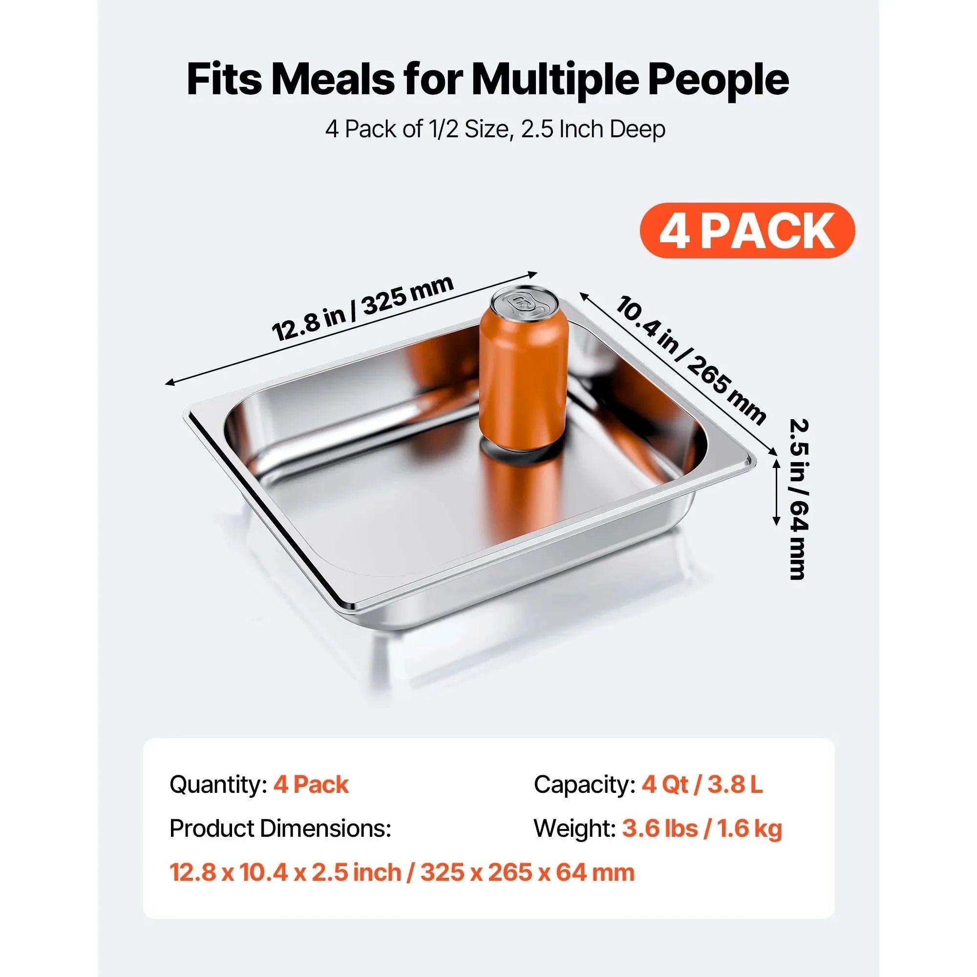 Stainless Steel Hotel Pan 1/2 Size 2.5-Inch Deep 4-Pack-6inch 2pcs / spain