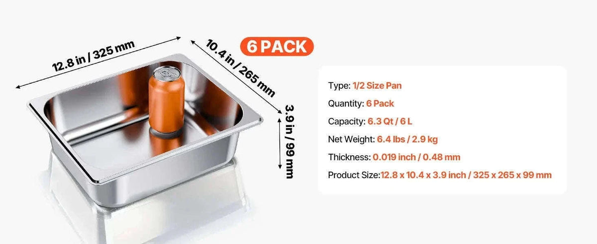 Stainless Steel Hotel Pan 1/2 Size 2.5-Inch Deep 4-Pack-6inch 2pcs / spain