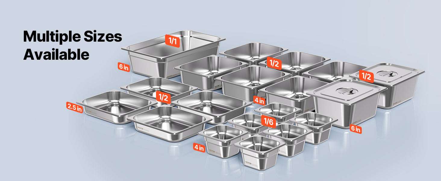 Stainless Steel Hotel Pan 1/2 Size Steam Table Pans Set-6pcs 4inch / france