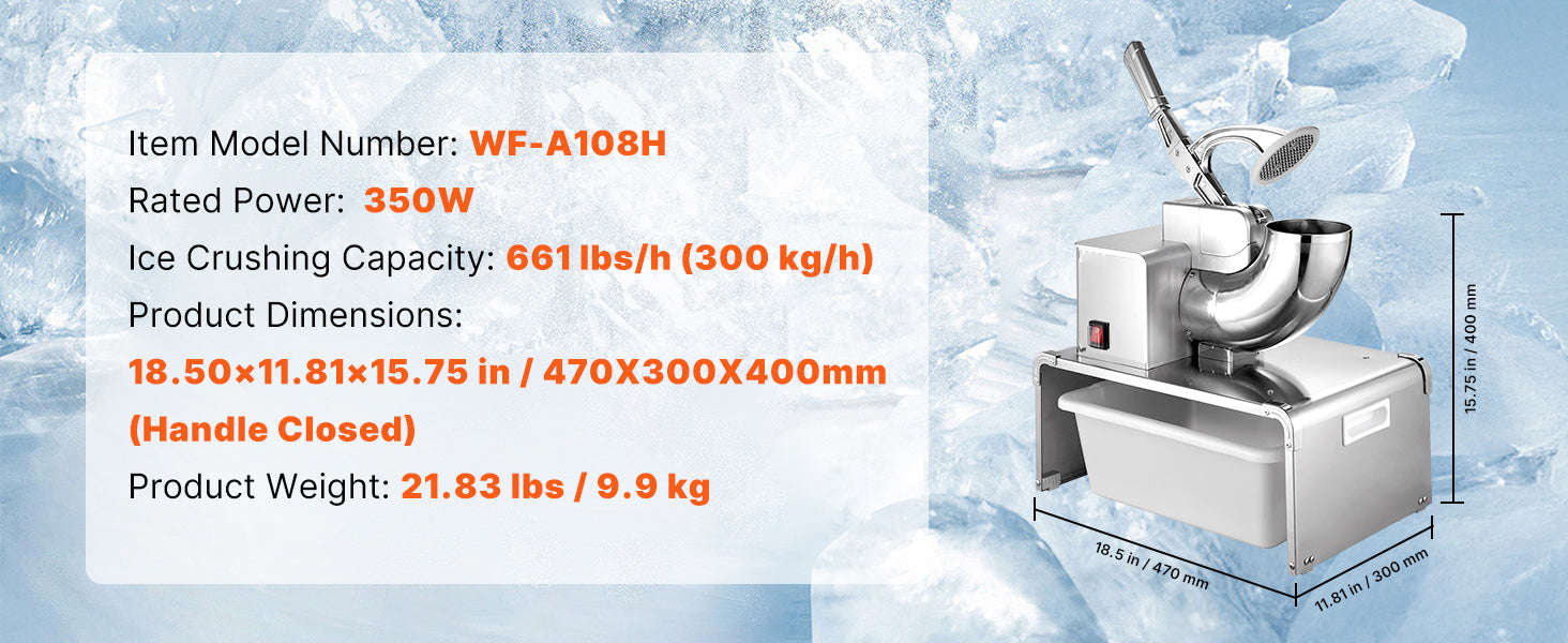 Stainless Steel Ice Crusher Machine with Bowl and Cover-286lbs / Mexico