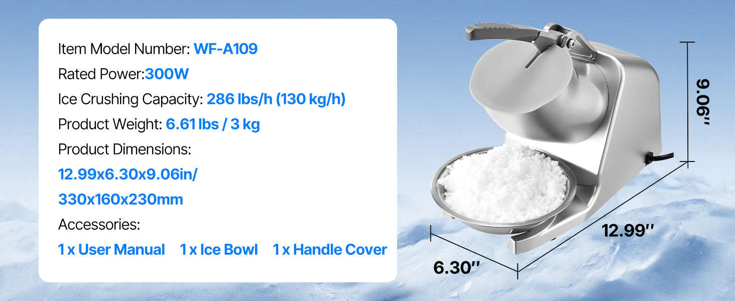 Stainless Steel Ice Crusher Machine with Bowl and Cover-286lbs / Mexico