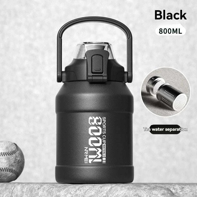 Stainless Steel Insulated Water Bottle with Straw and Handle-1500ML BLACK GRAY / 2.0L