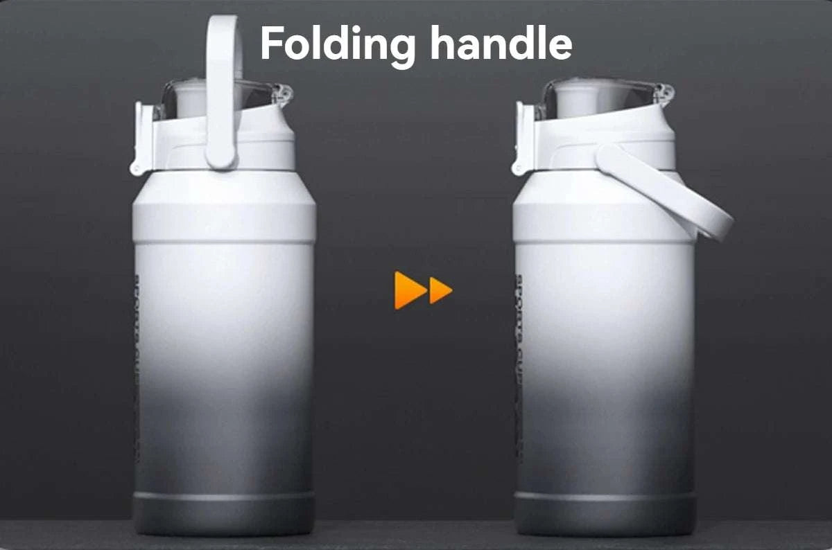 Stainless Steel Insulated Water Bottle with Straw and Handle-1500ML BLACK GRAY / 2.0L