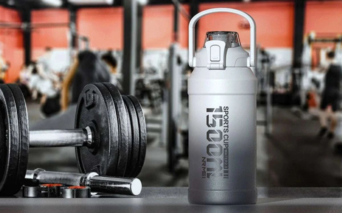 Stainless Steel Insulated Water Bottle with Straw and Handle-1500ML BLACK GRAY / 2.0L