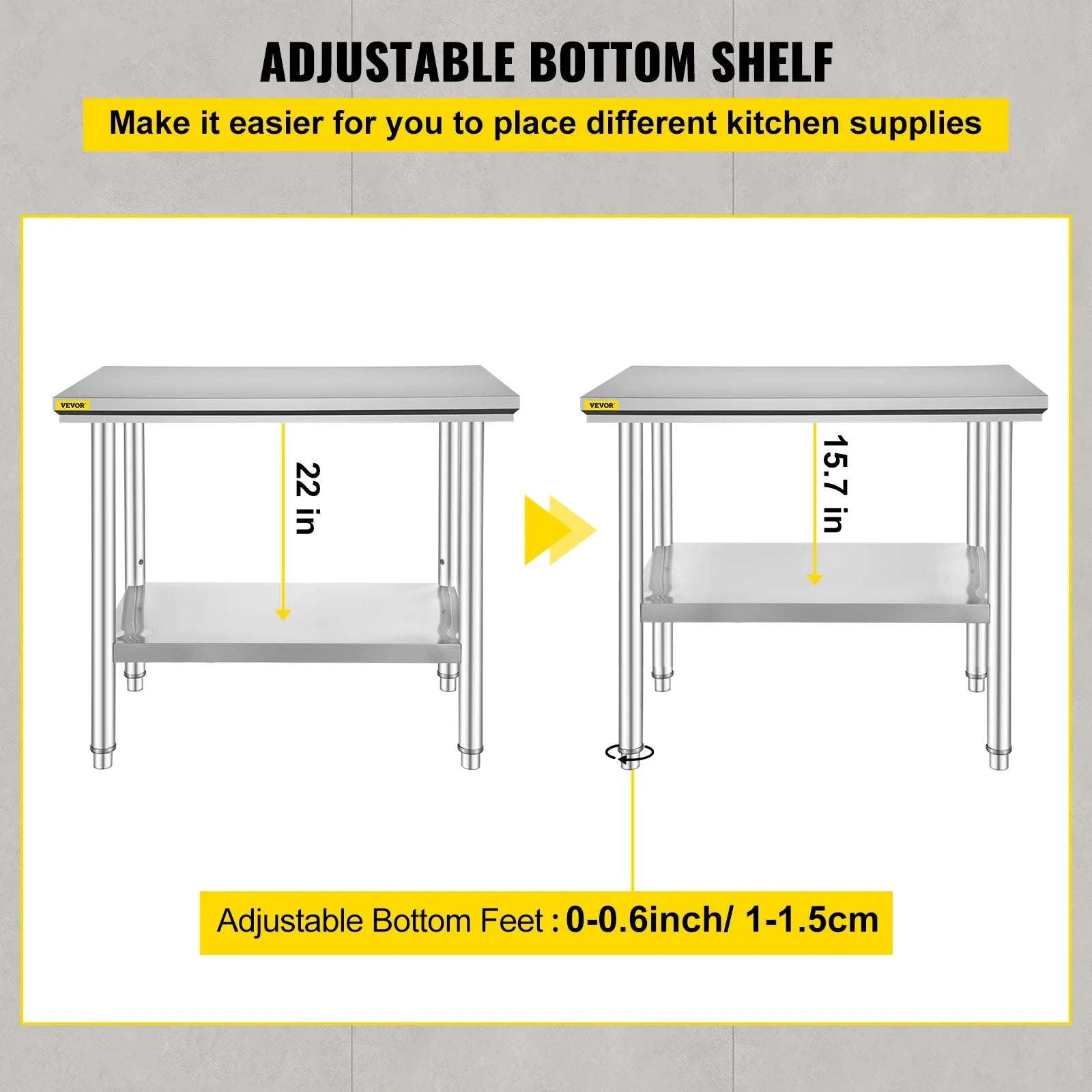 Stainless Steel Kitchen Prep Table with Undershelf, 286–330 lb Capacity-24x24x32 inch 330LBS / spain