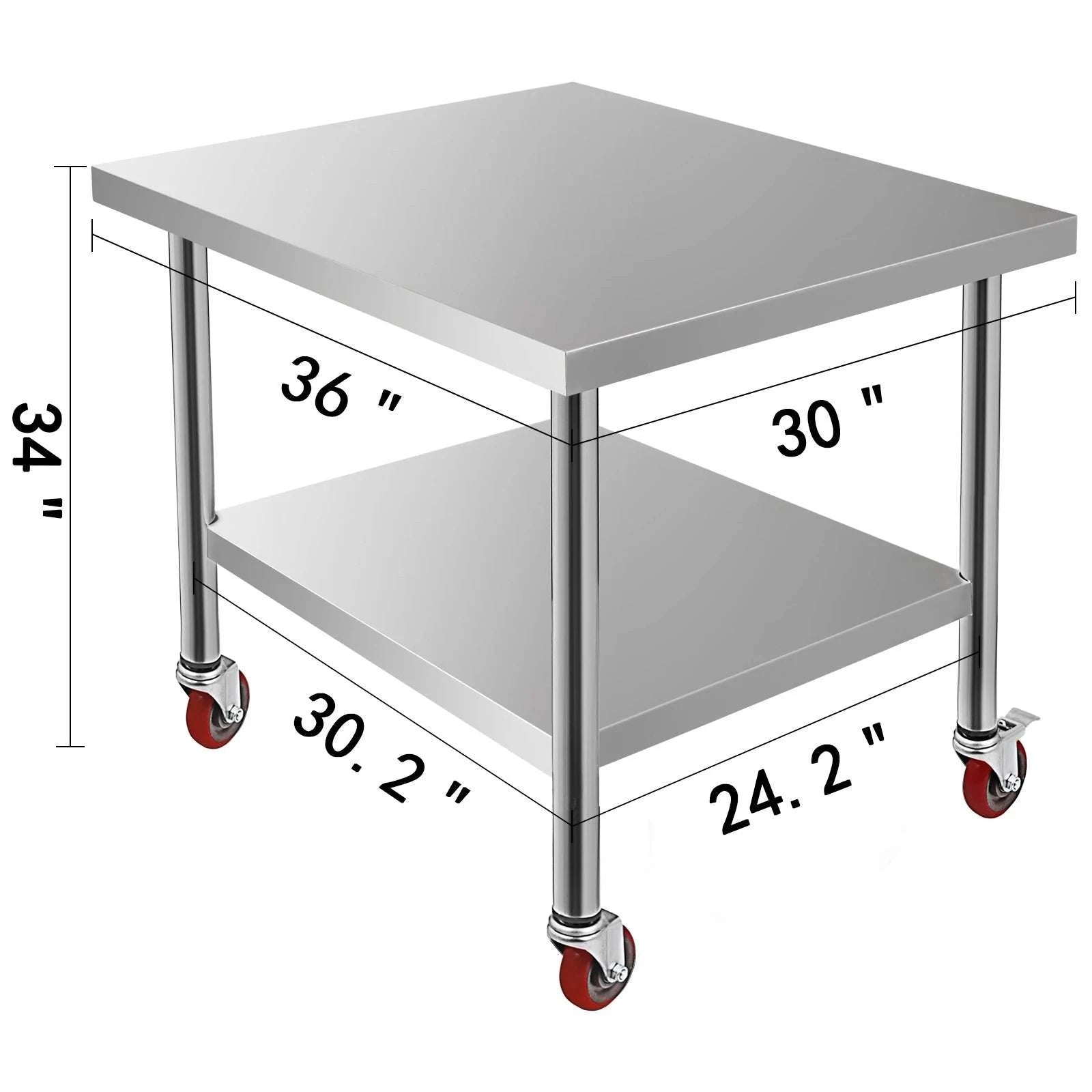 Stainless Steel Kitchen Prep Table with Wheels & Adjustable Shelf-36 x 30 inch / United States