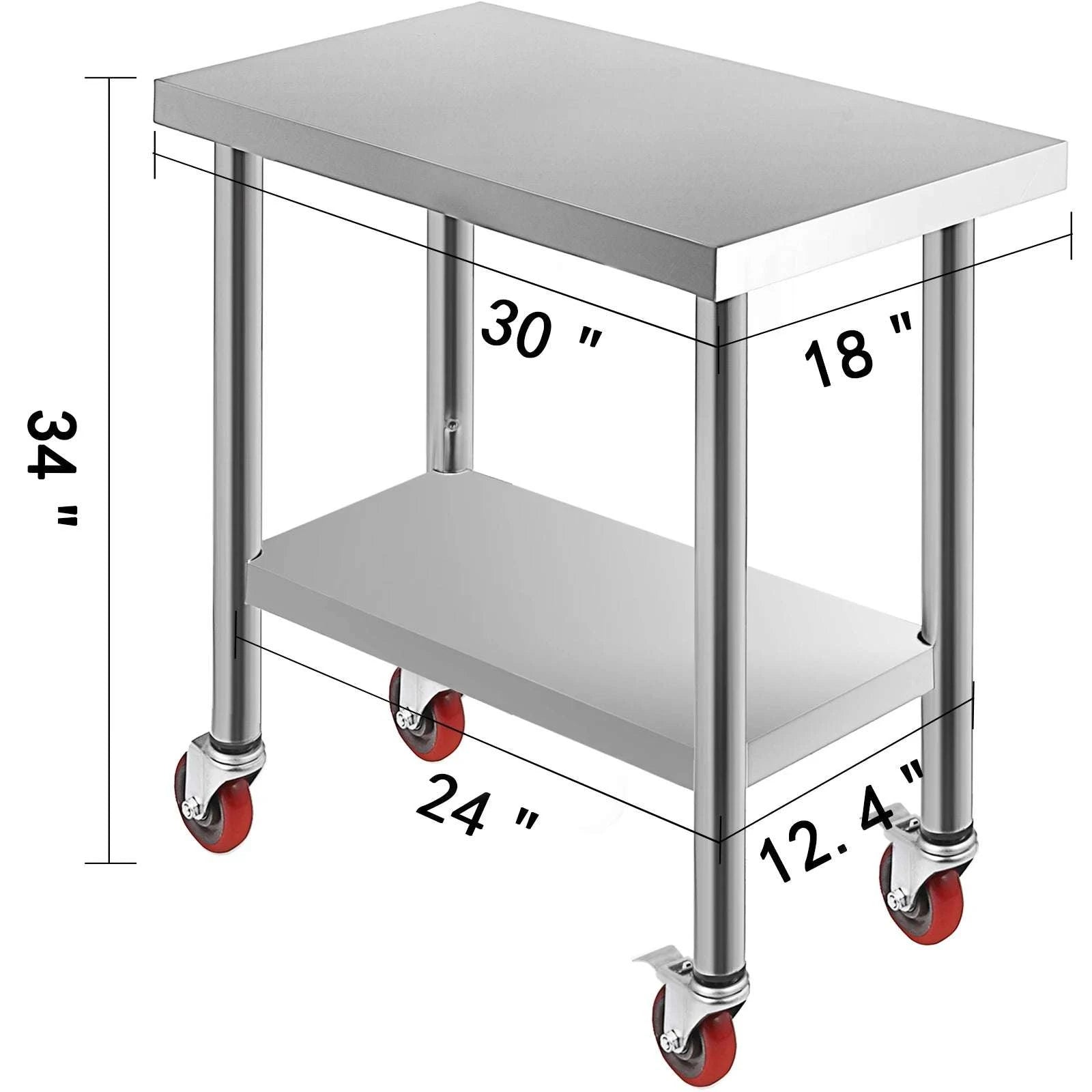 Stainless Steel Kitchen Prep Table with Wheels & Adjustable Shelf-36 x 30 inch / United States