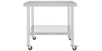 Stainless Steel Kitchen Prep Table with Wheels & Adjustable Shelf-