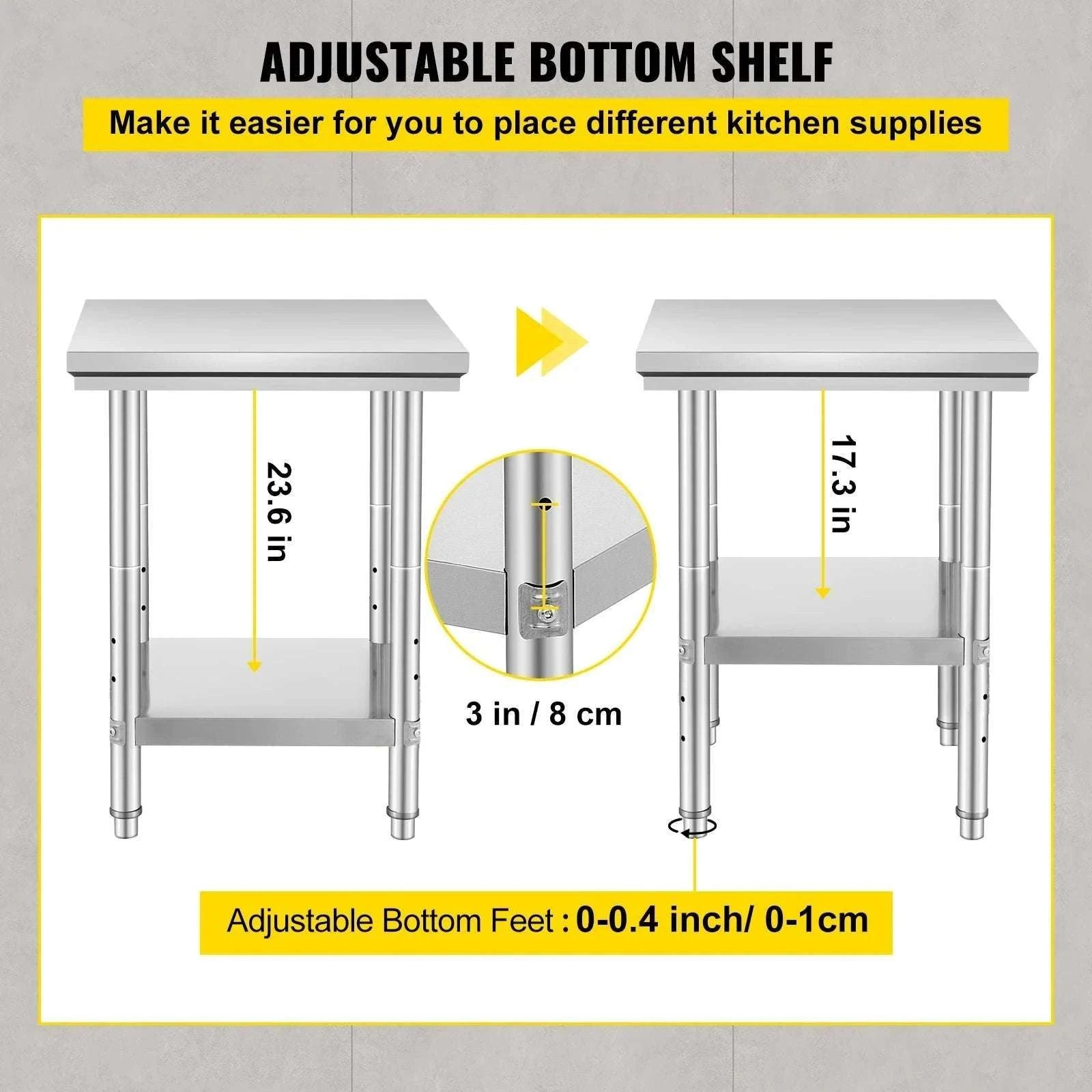 Stainless Steel Kitchen Work Table with Adjustable Shelf-30x24x32 inch / United States