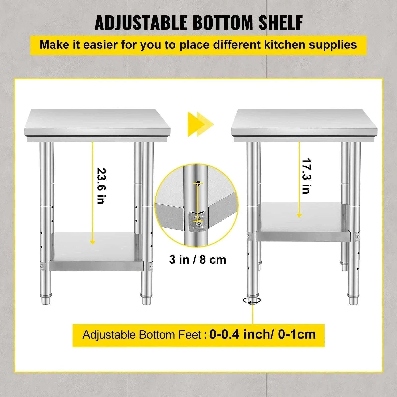 Stainless Steel Kitchen Work Table with Adjustable Shelf-30x24x32 inch / United States
