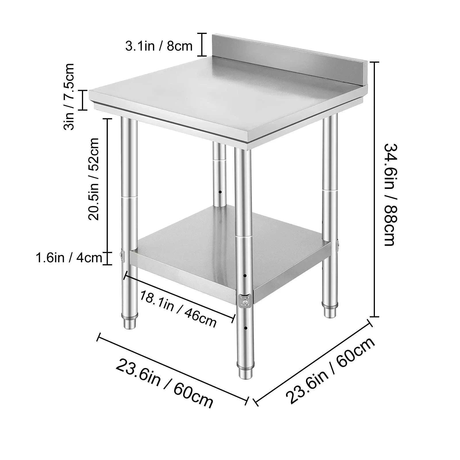Stainless Steel Kitchen Work Table with Adjustable Shelf-30x24x32 inch / United States
