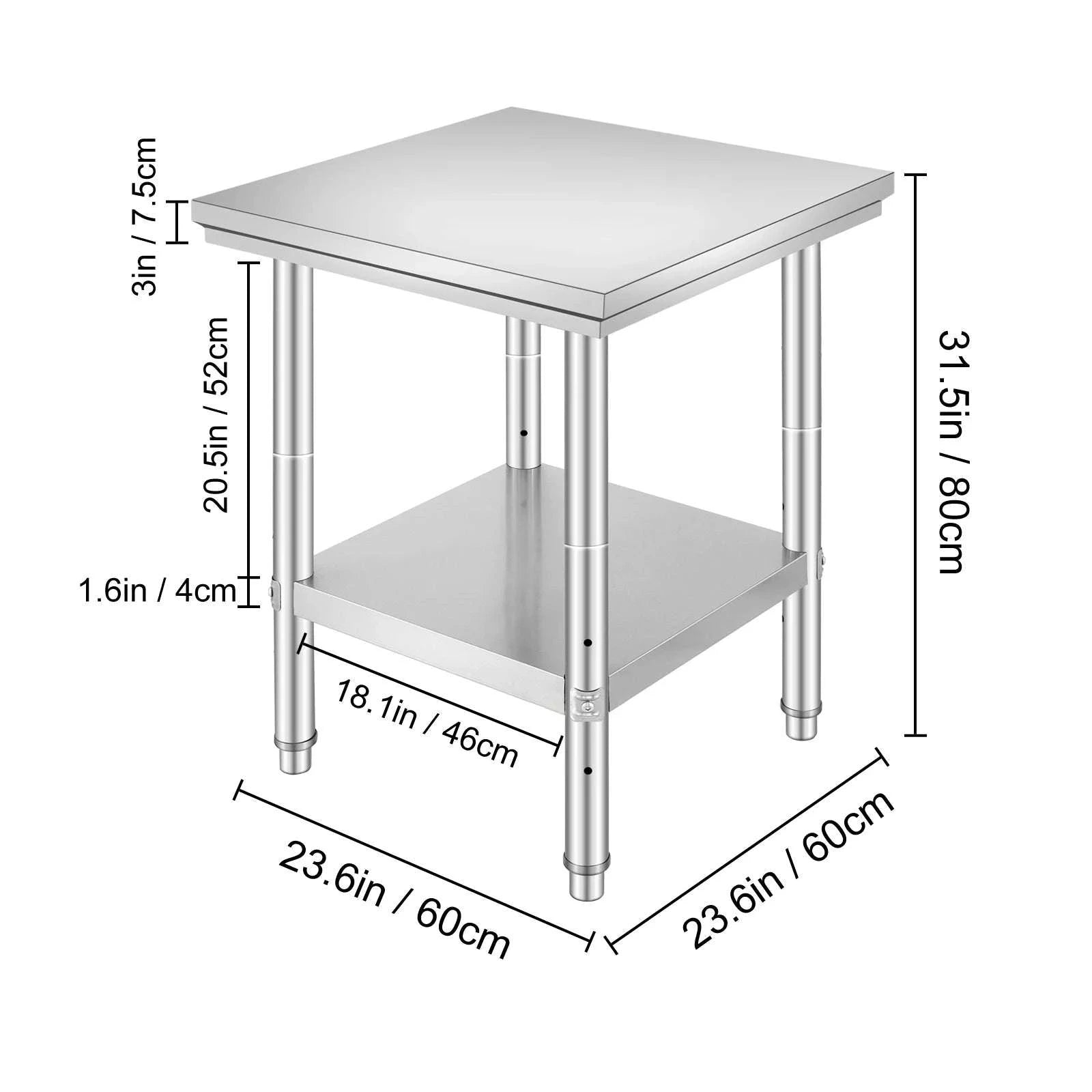 Stainless Steel Kitchen Work Table with Adjustable Shelf-30x24x32 inch / United States