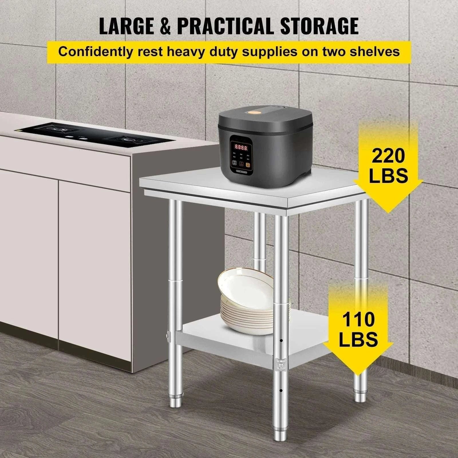 Stainless Steel Kitchen Work Table with Adjustable Shelf-30x24x32 inch / United States