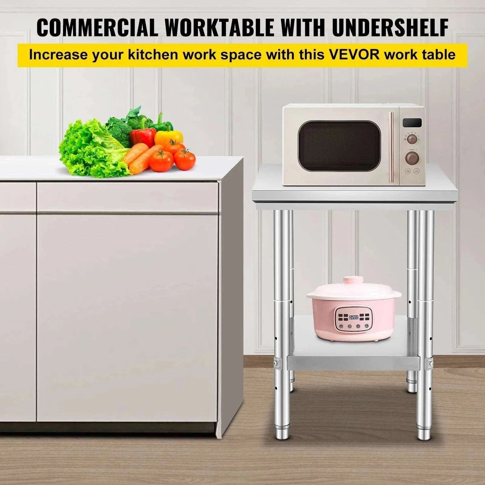 Stainless Steel Kitchen Work Table with Adjustable Shelf-30x24x32 inch / United States