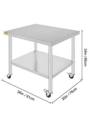 Stainless Steel Kitchen Work Table with Wheels & Adjustable Shelf-36 x 30 inch / GERMANY