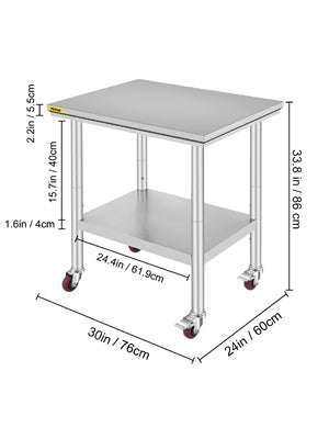 Stainless Steel Kitchen Work Table with Wheels & Adjustable Shelf-36 x 30 inch / GERMANY