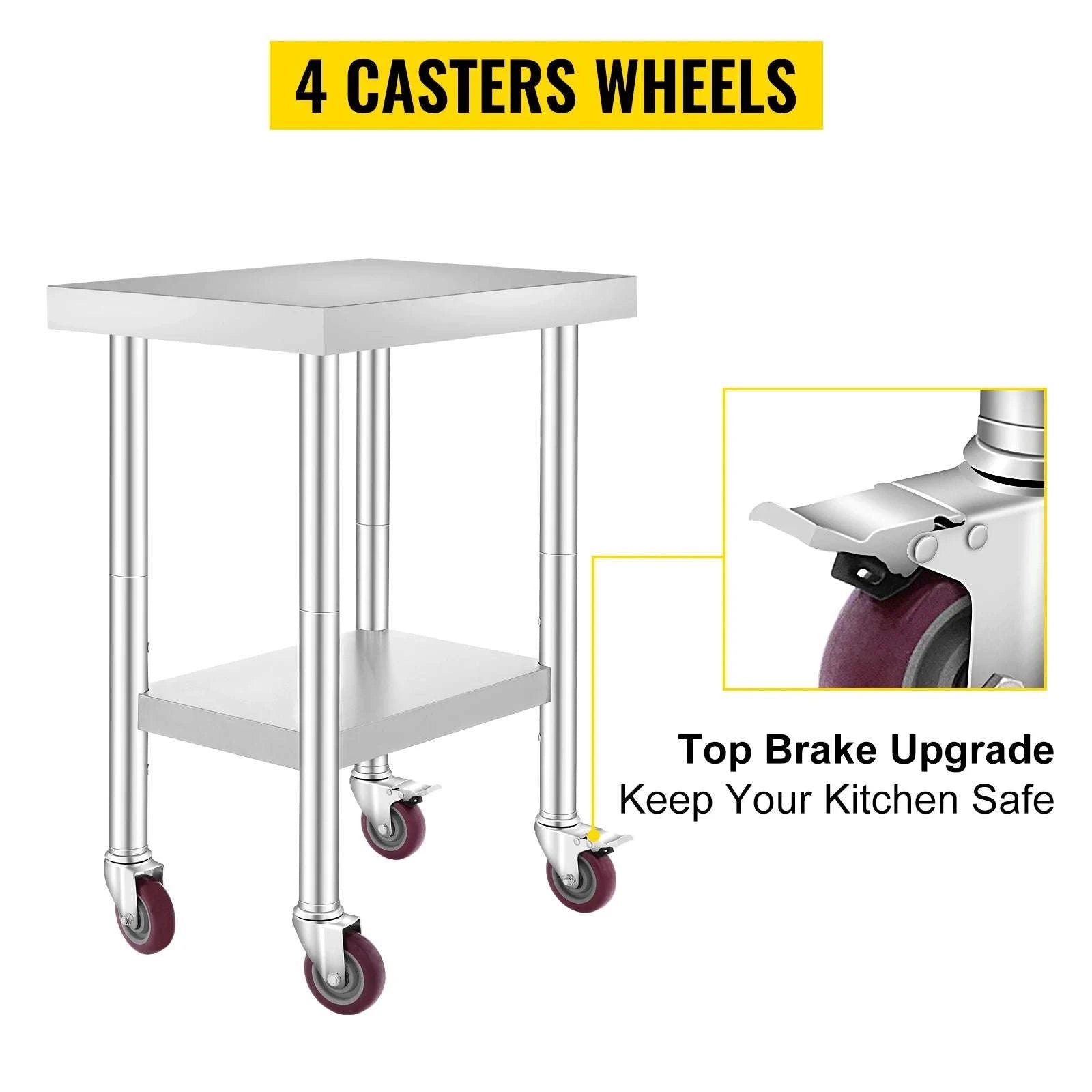 Stainless Steel Kitchen Work Table with Wheels & Adjustable Shelf-36 x 30 inch / GERMANY