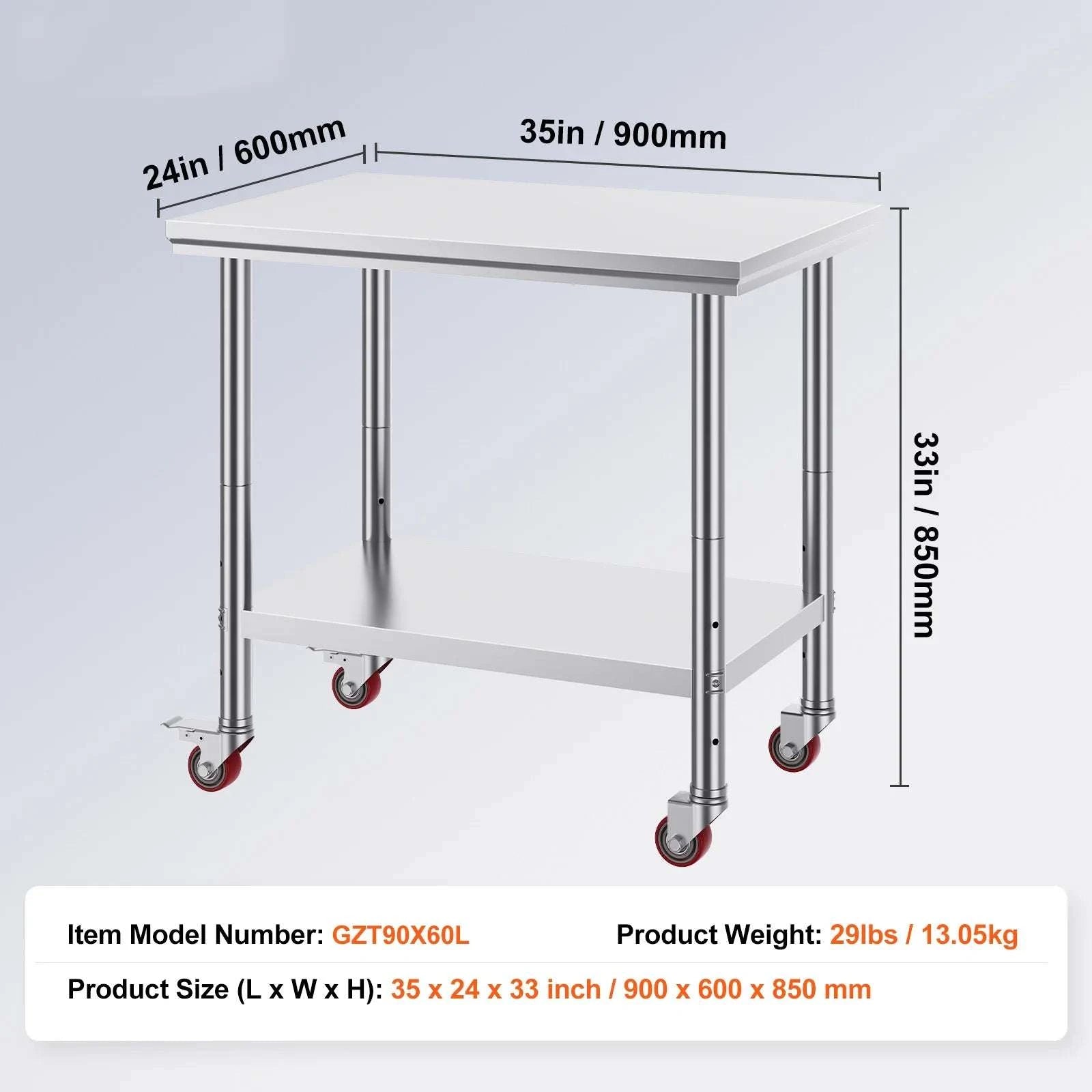 Stainless Steel Kitchen Work Table with Wheels & Adjustable Shelf-36 x 30 inch / GERMANY